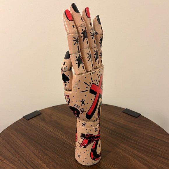 Tattooed Articulated Wooden Hand - Picture 2 of 5